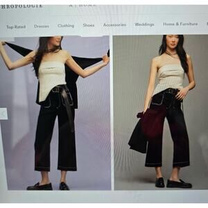 Maeve Black Contrast Stitch Straight Pants Women Flat Front wide leg NWT size 34